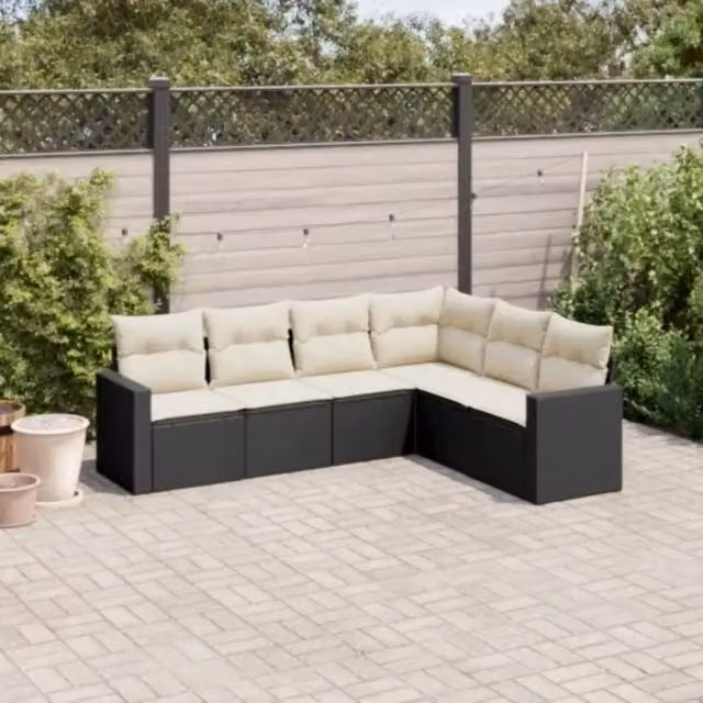 Set Divano da Giardino 6 pz con Cuscini Nero in Polyrattan 3218996