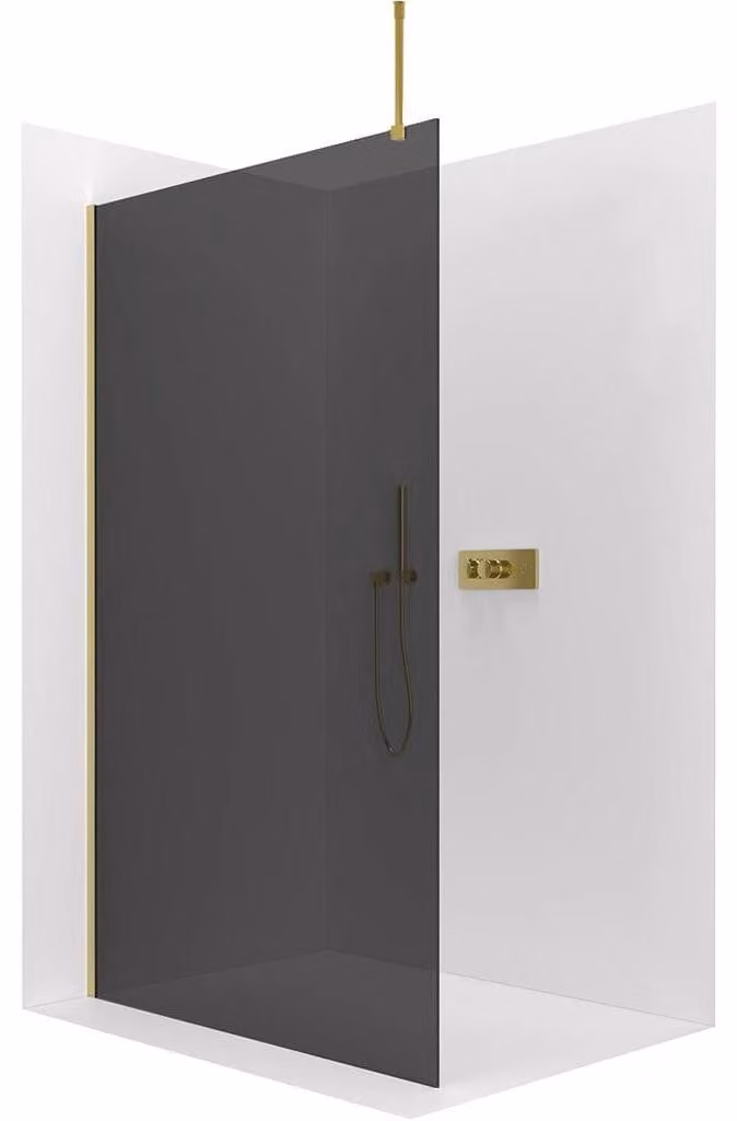 CERANO - Box doccia Walk-in Onyx Top Round L/P - 8 mm - montante rotondo - dorato, vetro grafite - 90x200 cm