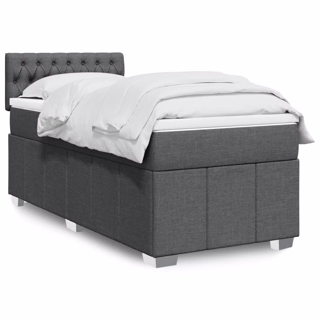 vidaXL Giroletto a Molle con Materasso Ibrido in Tessuto Grigio e Bianco L/P/H: 190 x 90 x 100,5 cm – 1