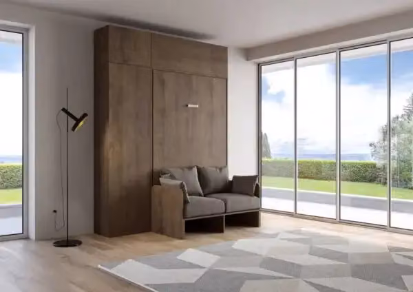 Letto a scomparsa una piazza e mezzo Kentaro Itamoby con divano e mobili, noce e grigio – 2