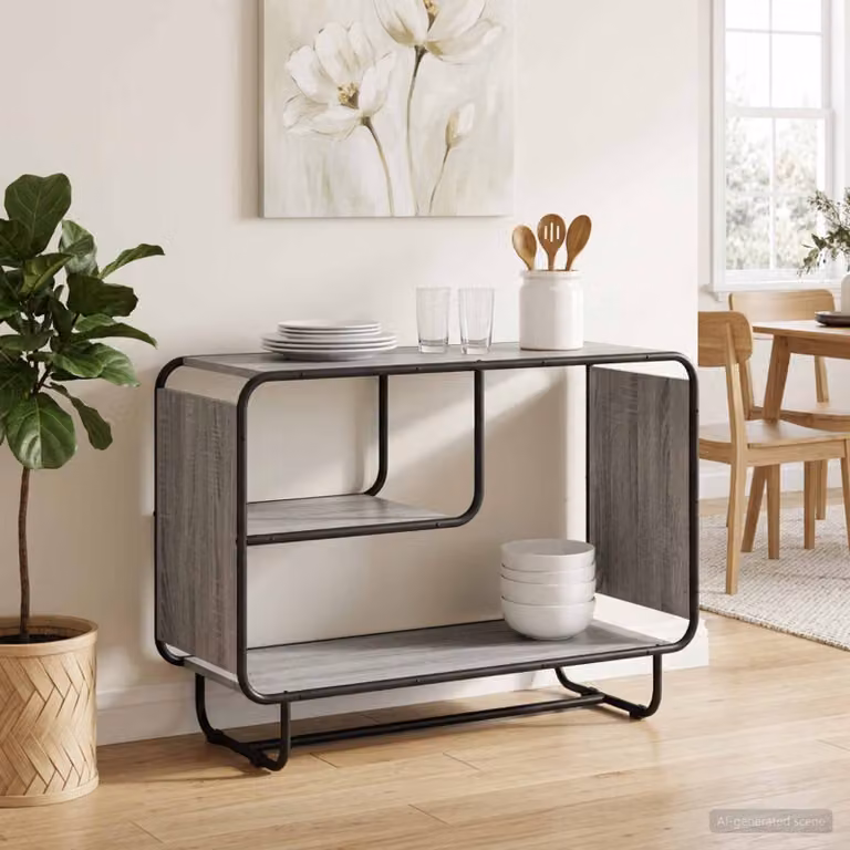 Credenza stile industrial vidaXL in MDF e metallo, colore grigio, L 93.5 x P 37.5 x H 64.5 cm