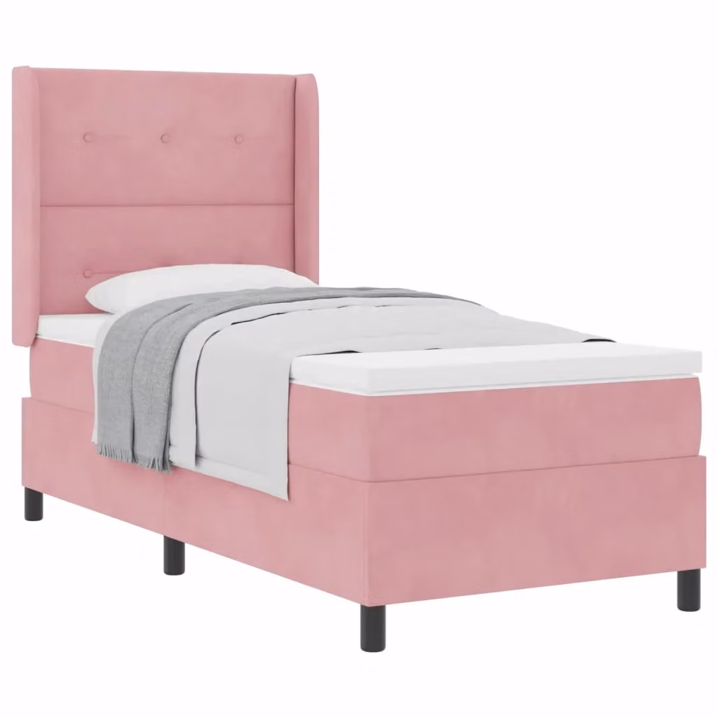 Letto a molle con testiera in velluto rosa vidaXL L/P: 100 x 200 cm – 2