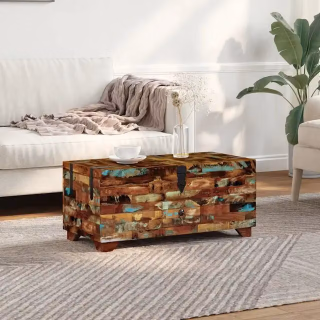 Tavolino da Caff¨¨-Tavolino da soggiorno-Tavolo da Caff¨¨ Baule Legno Massello di Recupero 80x40x35 cm