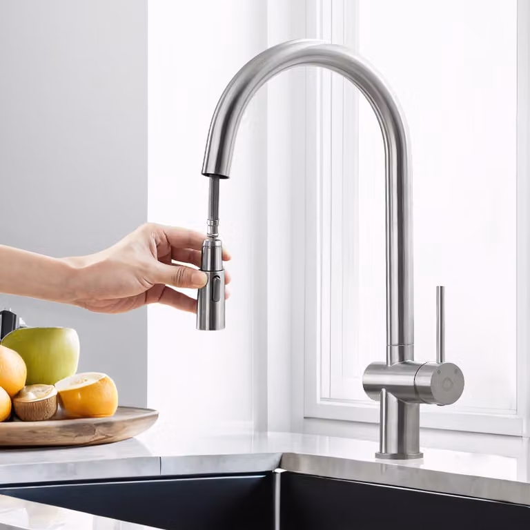 Miscelatore da cucina estraibile, 2 getti, acciaio inossidabile 304, rotazione a 360°