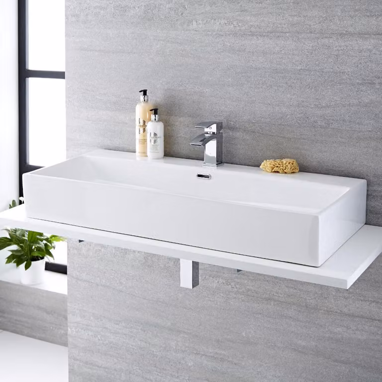 Lavabo Bagno da Appoggio Rettangolare Bianco 145 x 1010mm - Sandford