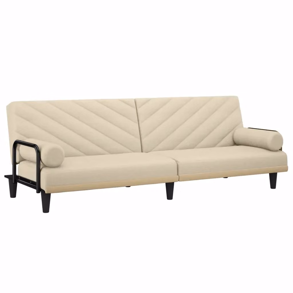 Divano Letto Click Clack vidaXL in Tessuto Beige con Funzione Letto e Cuscini Inclusi L/P: 90 x 200 cm – 2