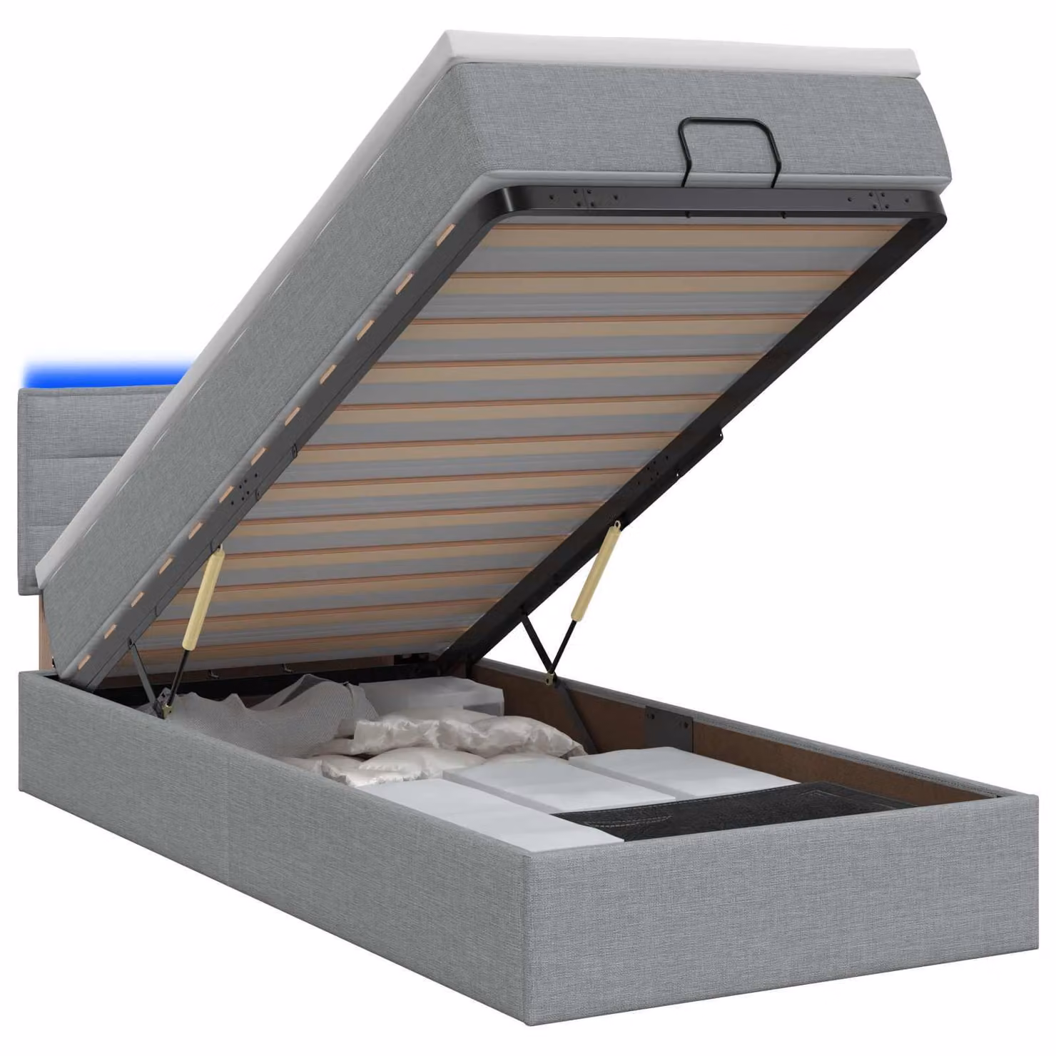 vidaXL Panca-letto con materasso e luci LED, grigio chiaro, 90 x 200 cm, tessuto