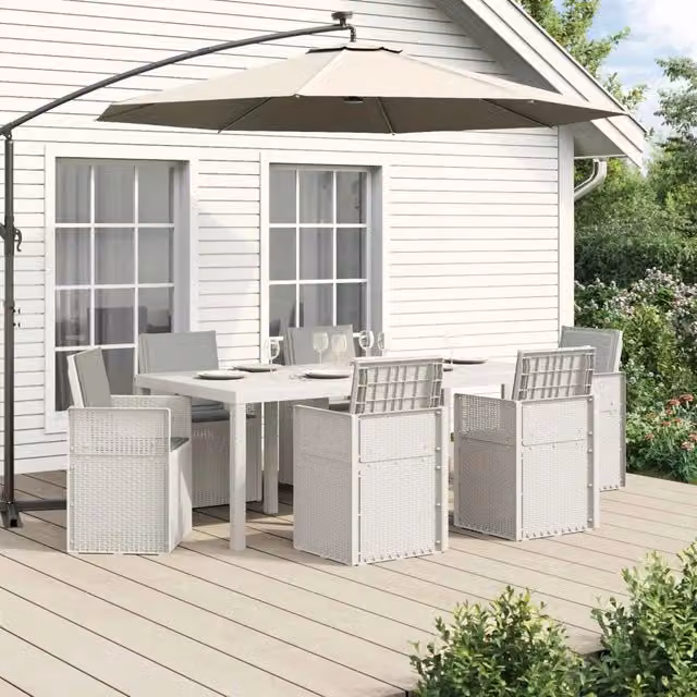 Set da Pranzo per Giardino 7 pz Bianco e Grigio Chiaro PP 3430082