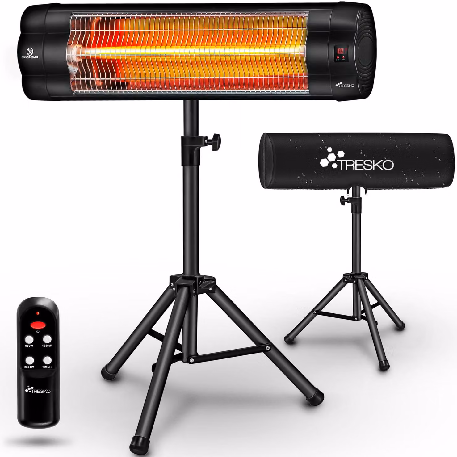 Riscaldatore da esterno a infrarossi - Stufa da pavimento, potenza 2500 W, regolabile in altezza - Alluminio nero