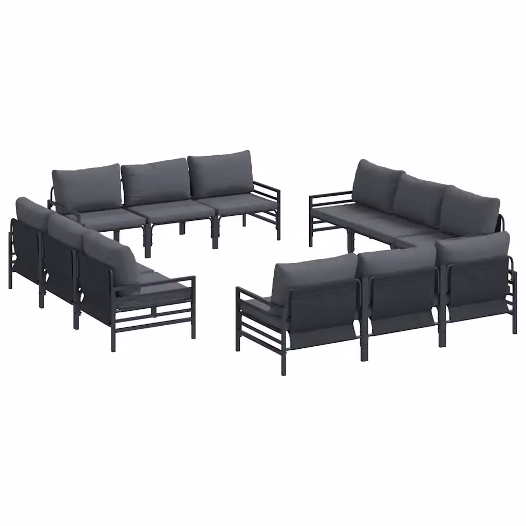 vidaXL Set Divano da Giardino Moderno 12 Pezzi in Acciaio Verniciato Nero e Antracite con Cuscini Imbottiti e Rivestimenti Rimovibili – 2