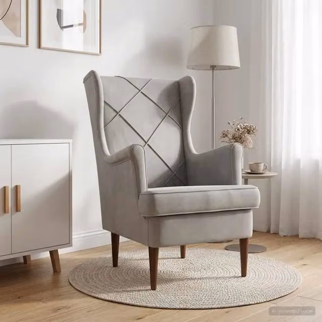 Poltrona moderna in velluto grigio chiaro con braccioli e struttura in legno e metallo DESIGN IN