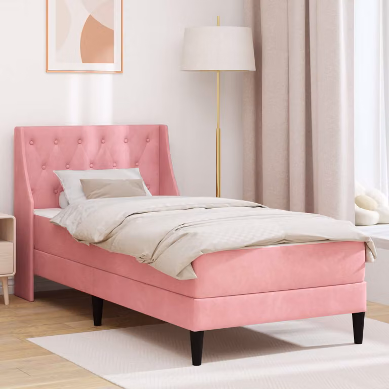 Struttura letto con materasso vidaXL in velluto rosa, L/P/H: 100 x 200 x 96 cm