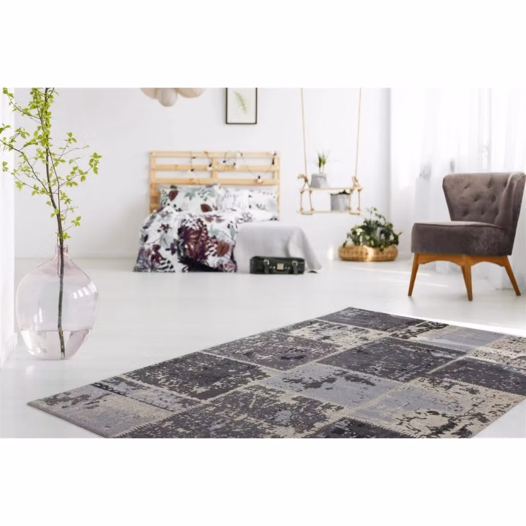 Tappeto Patchwork Moderno Kendra Home in Cotone Nero, Grigio e Blu – 2