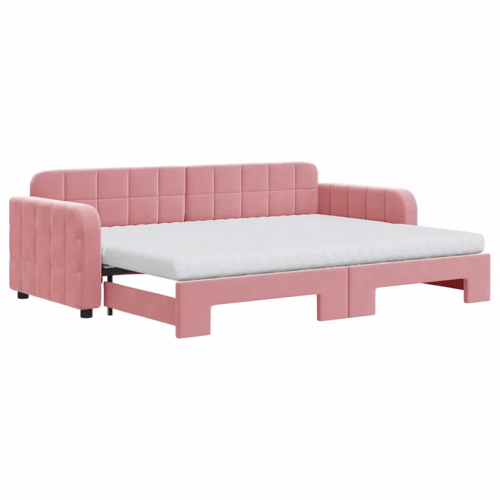 Divano Letto Estraibile vidaXL in Velluto Rosa con Funzione Notte e Cassetto Contenitore L/P/H: 223 x 71 x 91 cm, Materasso 80x200 cm – 2