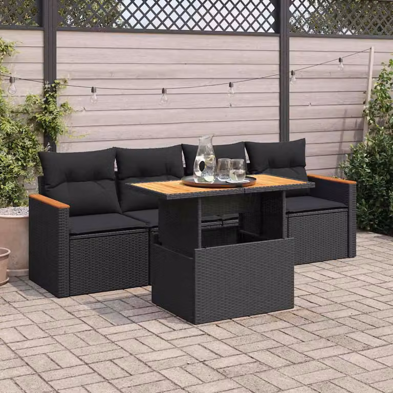 Maison Exclusive - Set Divani da Giardino 5 pz con Cuscini Nero Polyrattan Acacia