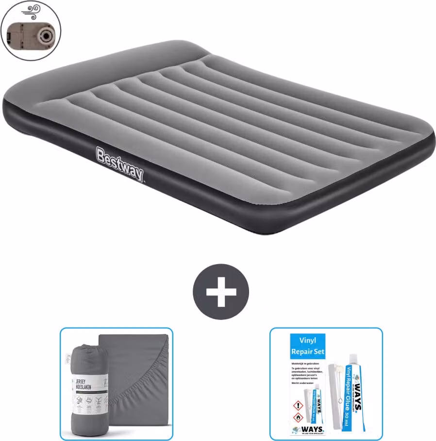 Materasso gonfiabile Bestway - Letto alla francese - 137 x 191 x 30 cm - Grigio - Accessori inclusi