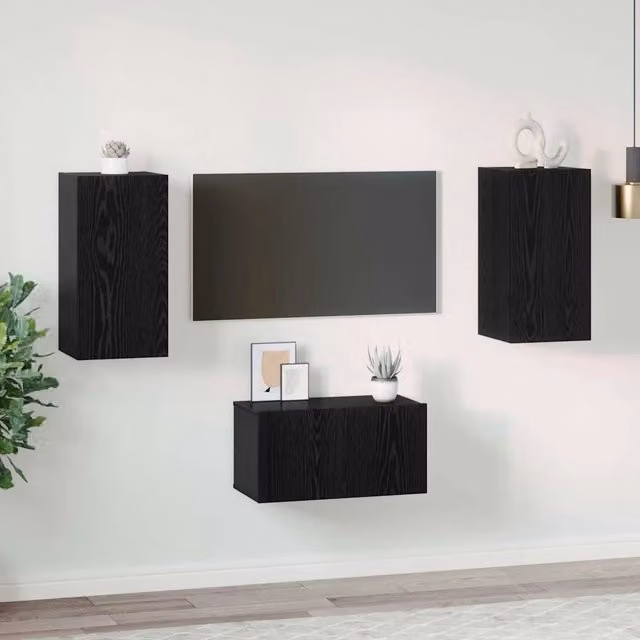 Set mobile TV Montaggio a parete-Credenza per TV Rovere Nero Legno multistrato 655506
