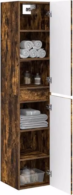 Mobiletto da Bagno | Armadio da bagno a Muro Rovere Fumo 33 x 34,5 x 160 cm