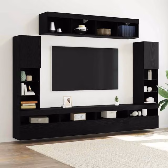 Set mobile TV 6 pz Rovere nero Legno ingegnerizzato 3334382