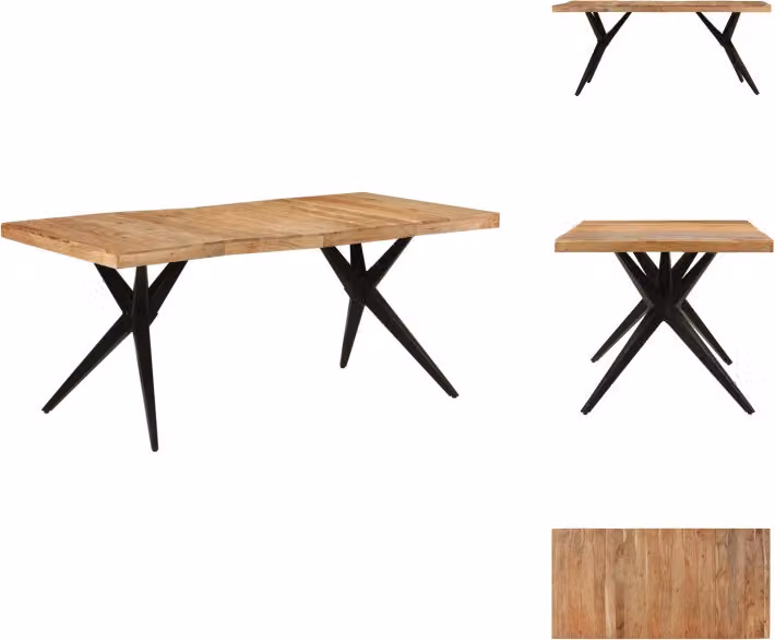 vidaXL Tavolo da pranzo nero 180x90x77 cm in legno massiccio di acacia - Tavoli da pranzo