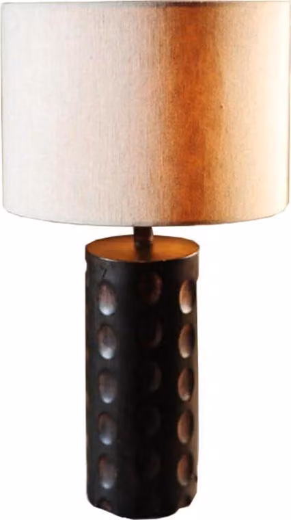 Lampada a stelo africana con paralume in lino in stile legno intagliato
