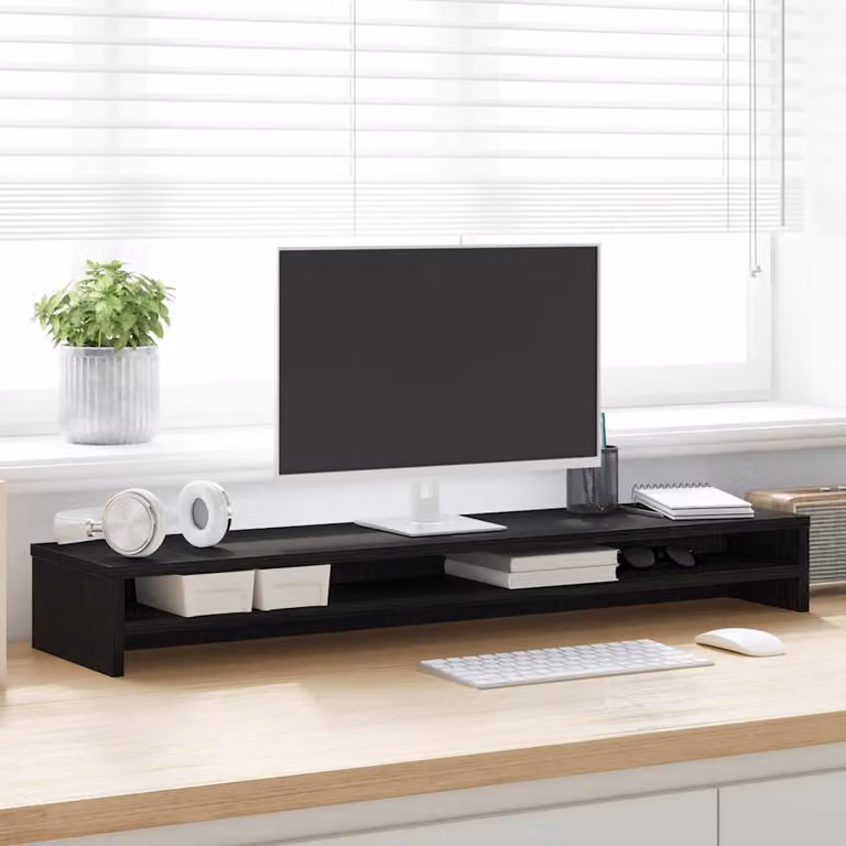Supporto per monitor vidaXL in legno agglomerato nero opaco L: 100 cm, P: 24 cm, H: 13 cm