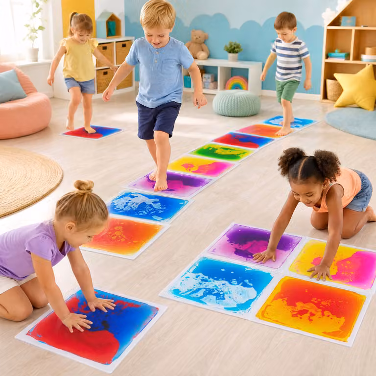 Set di 6 piastrelle sensoriali liquide Costway in PVC multicolore per bambini dai 3 anni in su, ideali per camerette e soggiorno
