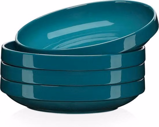 Servizio da tavola in porcellana Lovecasa per 4 persone, piatti fondo e da insalata, verde scuro