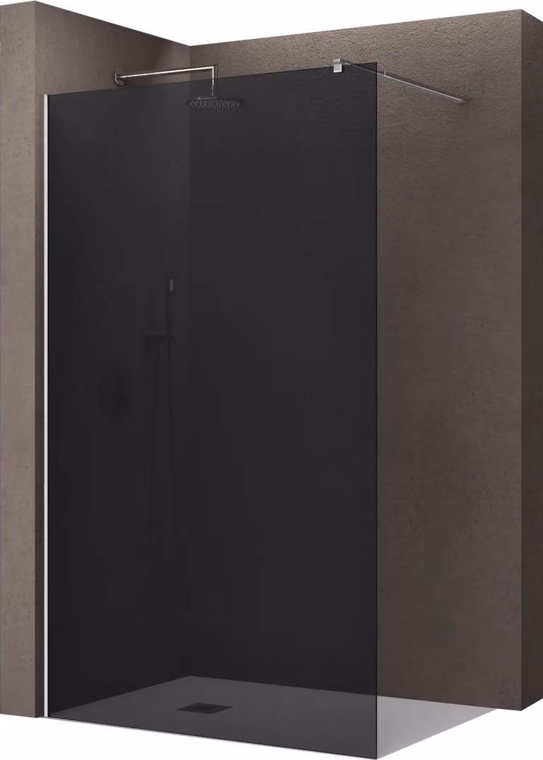 doporro Box Doccia Walk-In 140x200 cm, Parete Doccia Fissa in Vetro Temperato FumšŠ 8 mm con Barra Stabilizzatrice Regolabile e Profilo Cromato šC Bremen01VG