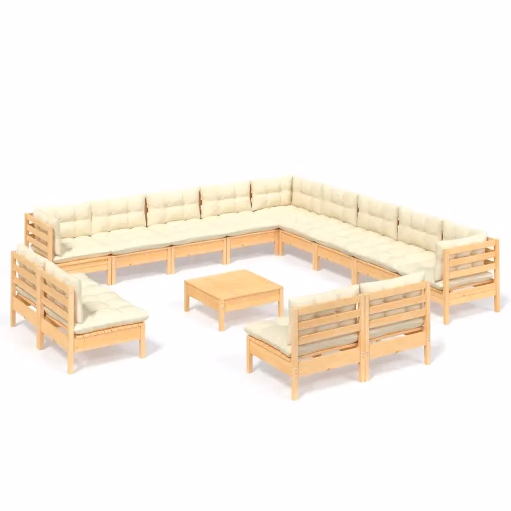 Set di divani da giardino vidaXL a forma di U in legno massello di pino con cuscini beige, 14 pezzi – 2