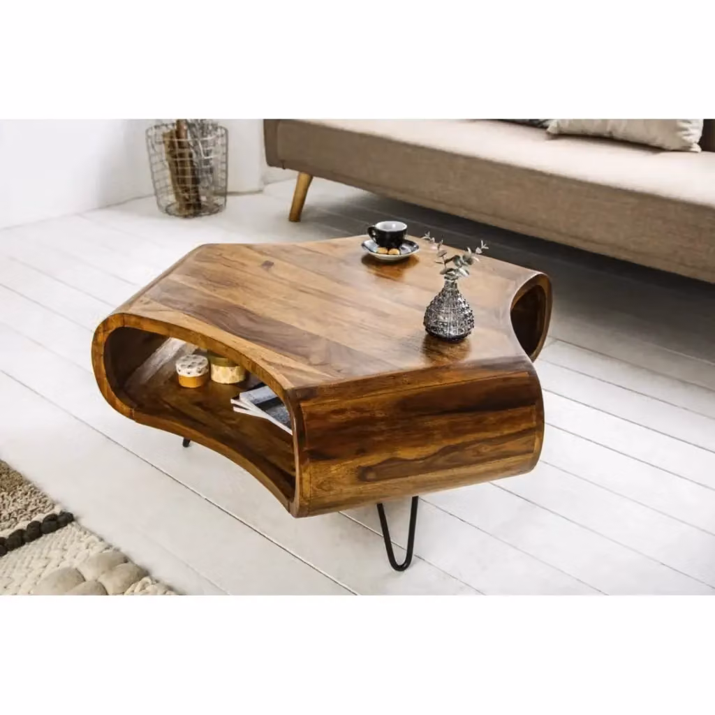 Tavolino basso NERA MEUBLORAMA in legno di Sheesham marrone con piedi in metallo nero stile industriale L: 90 cm – 2