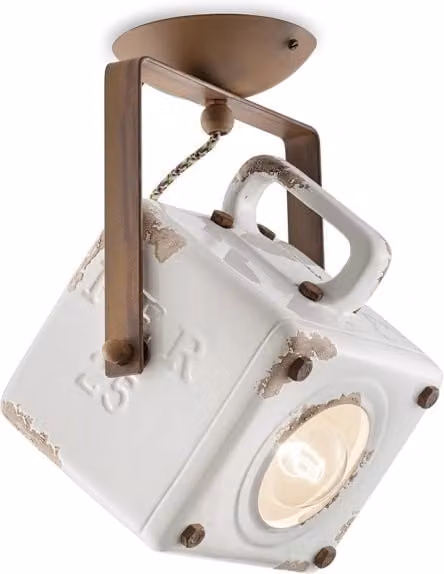 Plafoniera Vintage Industrial Ferro E Ceramica Bianco 1 Luce E27