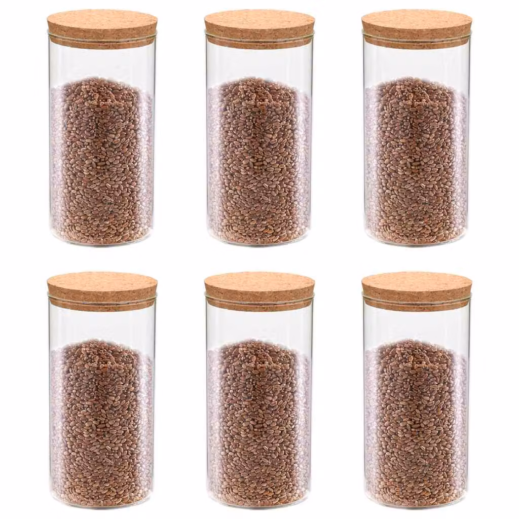 Set di 6 barattoli in vetro trasparente con coperchio in sughero vidaXL da 1400 ml ciascuno