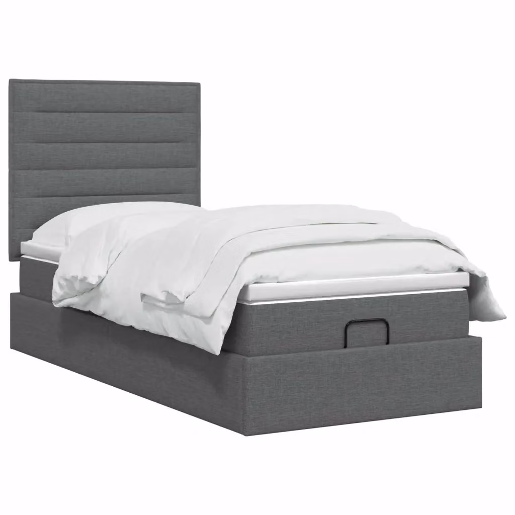 Letto ottomano moderno vidaXL con contenitore a sollevamento e materasso in tessuto grigio L: 90 cm, P: 190 cm, H: 140 cm – 2