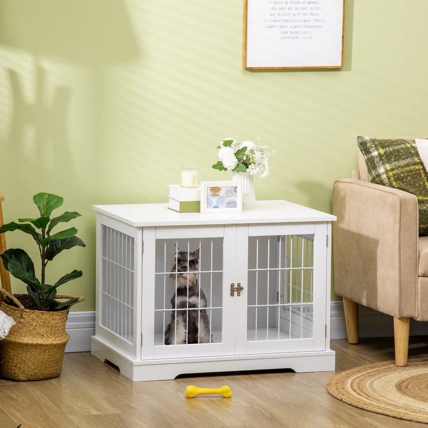 PawHut Gabbia per cani 2 in 1 con tavolino e 2 porte con serratura, Bianco, L 76 cm x P 54,5 cm x H 56 cm – 2