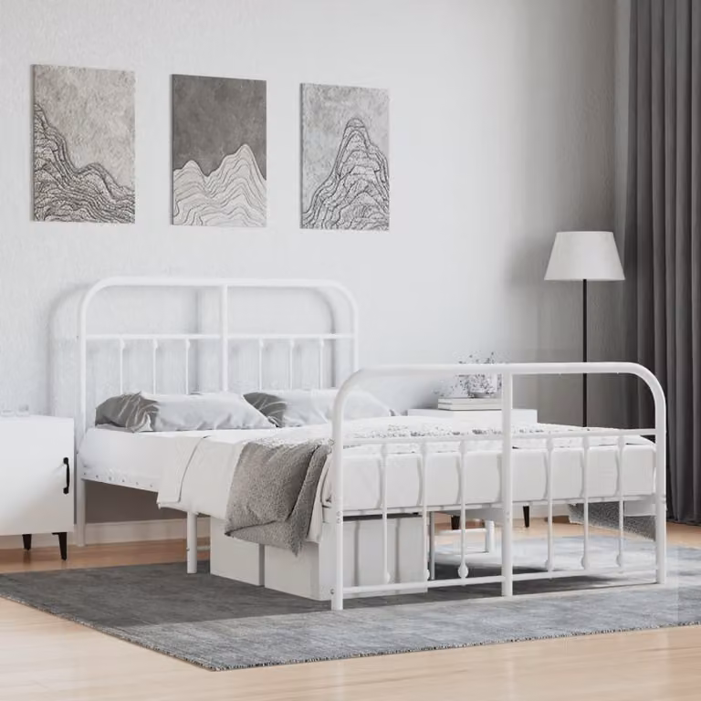 The Living Store Struttura letto con testiera e pediera in metallo bianco 120x190 cm