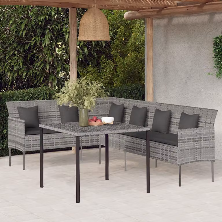 Set da Pranzo da Giardino vidaXL in Polyrattan Grigio Antracite con Cuscini