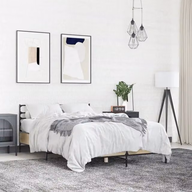 Letto Giroletto vidaXL in Rovere Sonoma e Metallo, L 135 x P 190 cm