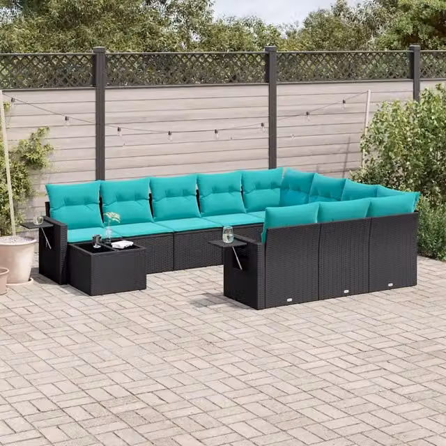 Set Divani da Giardino 11 pz con Cuscini Nero in Polyrattan 3220726
