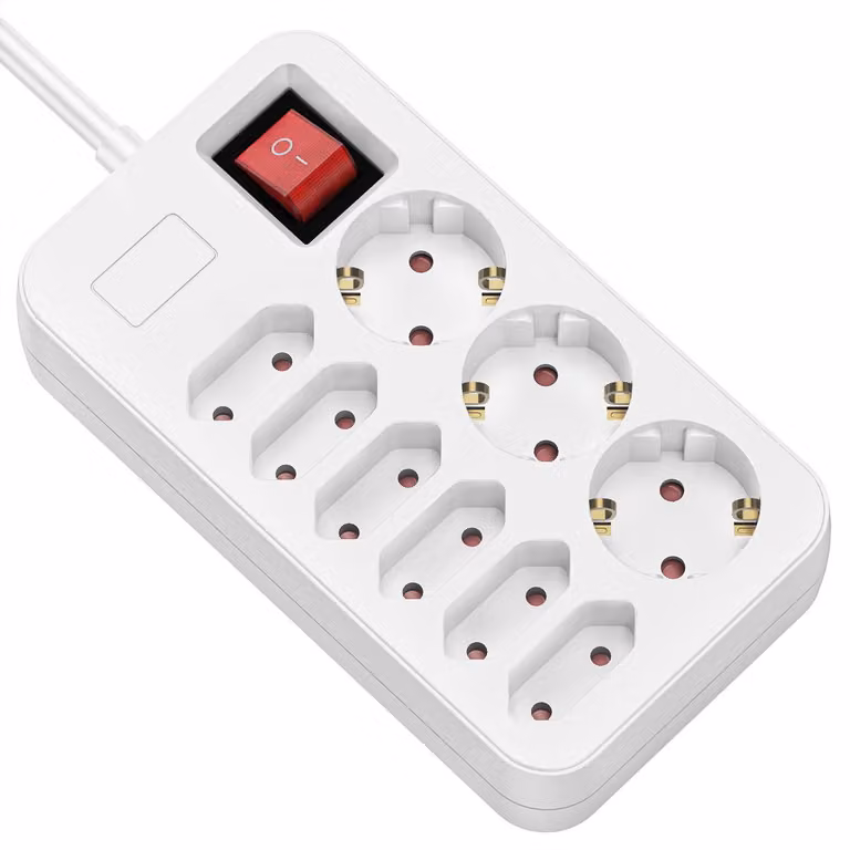 Multipresa ROLINE a 9 prese con interruttore, 3 prese con polo di terra, 6 prese Euro, bianca, cavo da 3 m
