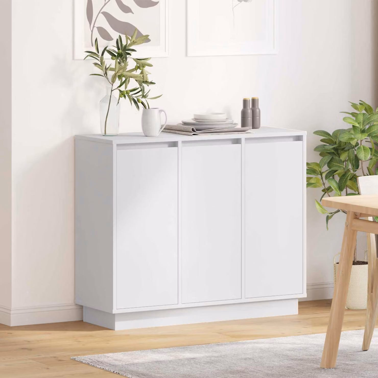 Madia moderna vidaXL con illuminazione LED integrata in legno MDF bianco L 90 x P 32 x H 75 cm