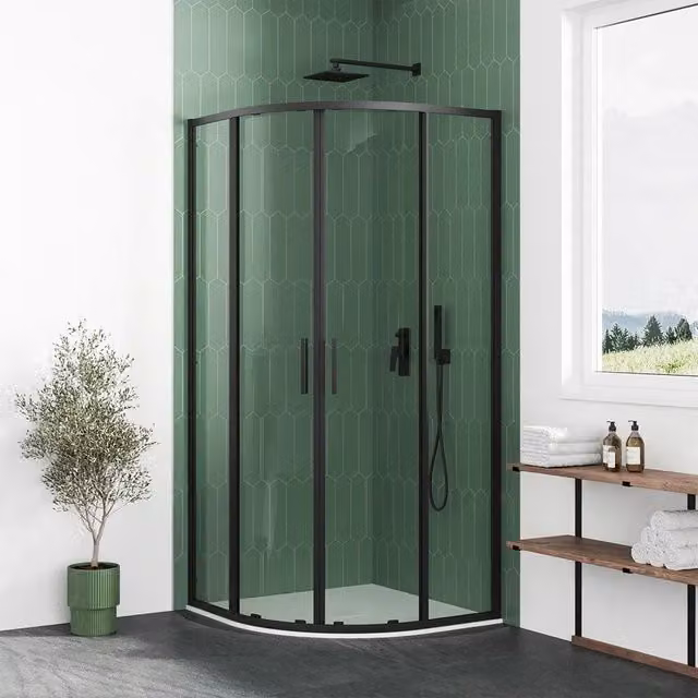 Box doccia semicircolare 75x75cm profili nero opaco slim vetro 6mm trasparente h190 | Portofino