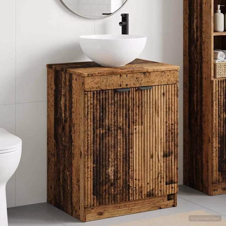 Set di mobili per il bagno moderno vidaXL in legno e MDF marrone con vanità e ante a cerniera L/P/H: 70.0 x 54.0 x 41.0 cm