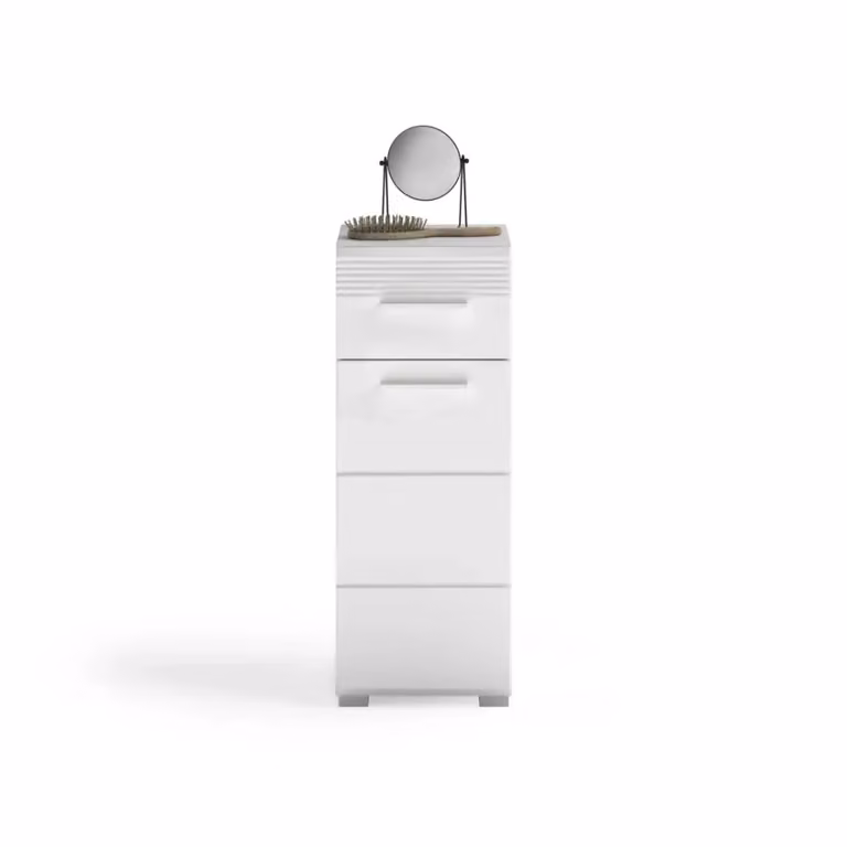 Mobile da bagno moderno KLEANKIN con 1 anta e 1 cassetto, Bianco Lucido
