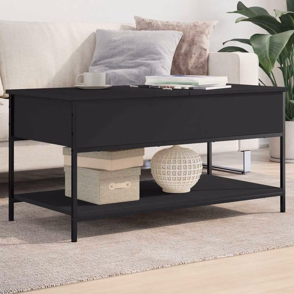Tavolino da salotto moderno vidaXL in legno e metallo nero L 100 x P 50 x H 50 cm