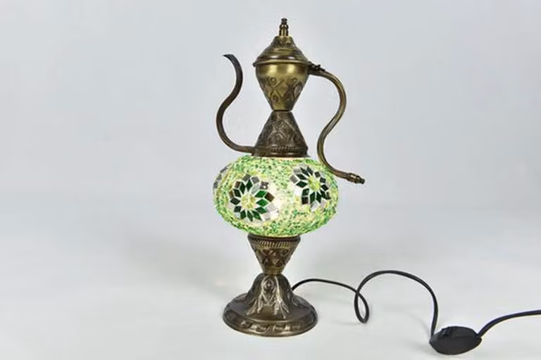 Lampada da tavolo Ibrik turca fatta a mano, caraffa orientale verde, lampada da notte, lampada d'atmosfera