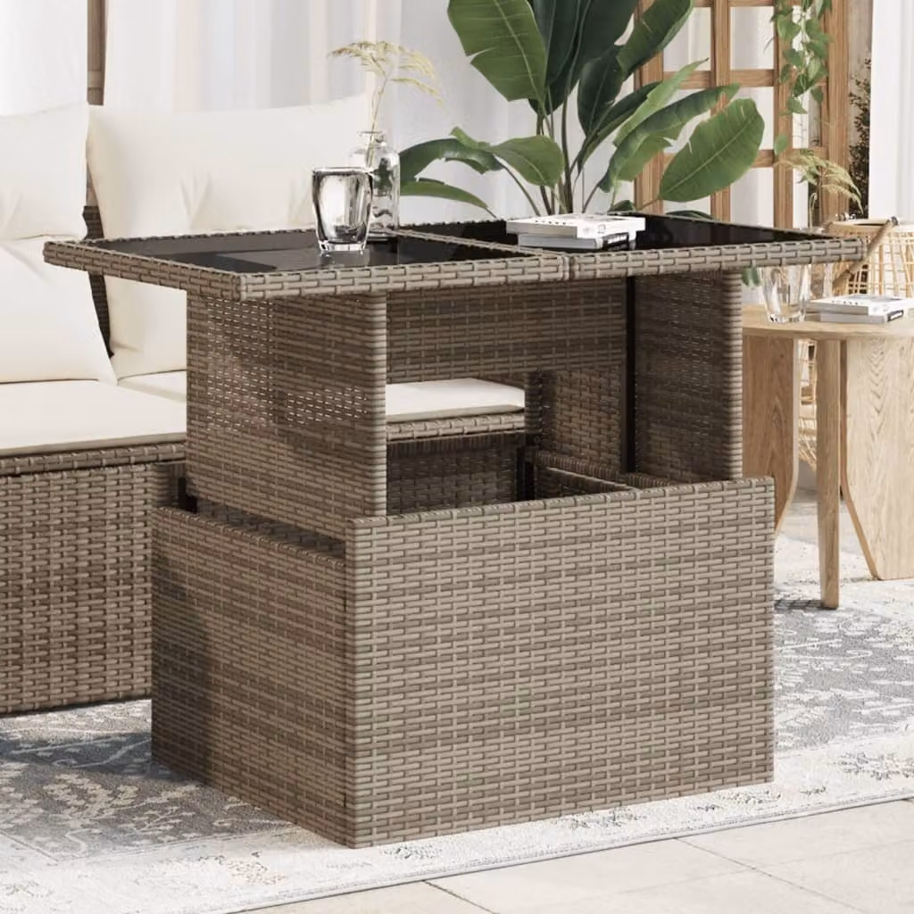 Maison Exclusive - Tavolo da giardino con piano in vetro grigio 100x55x73 cm Poly Rattan