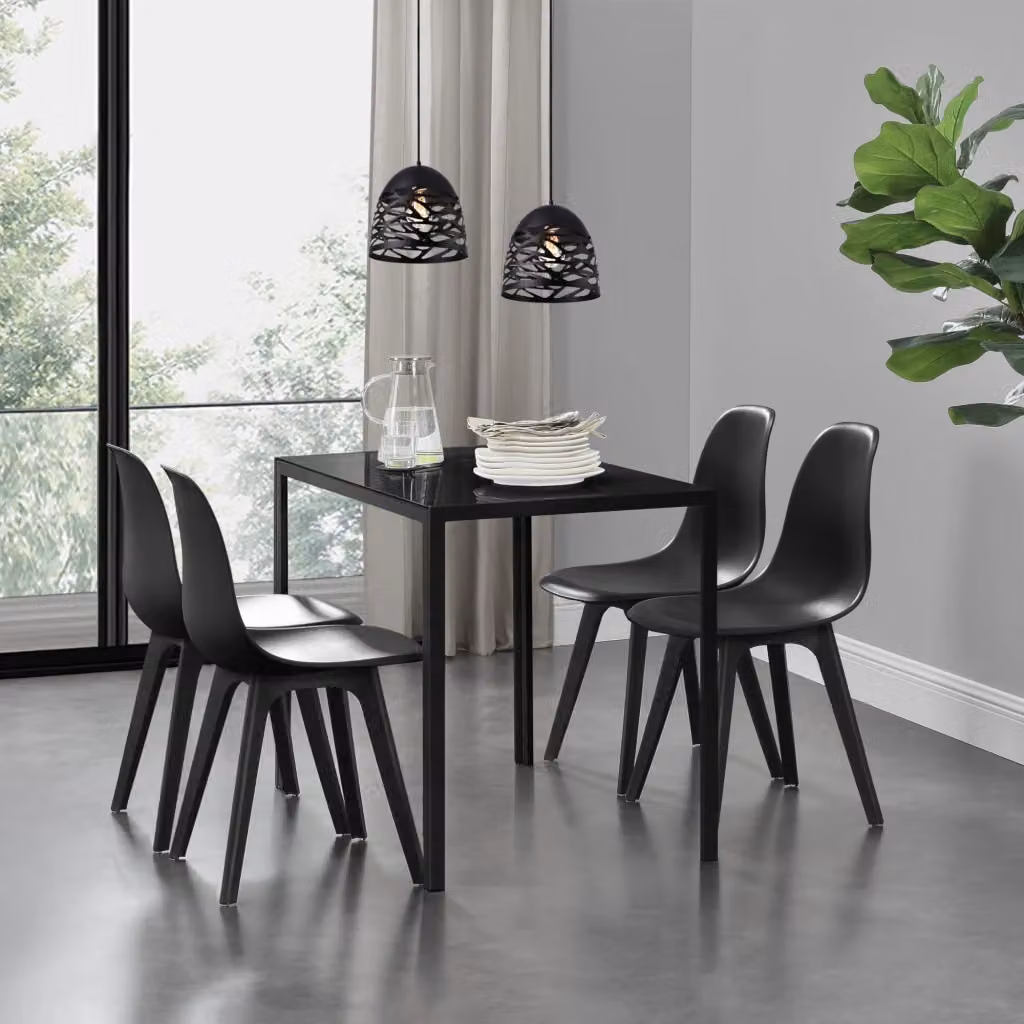 Set da pranzo en.casa composto da tavolo rettangolare in vetro e metallo nero e 4 sedie in plastica nere, L/P/H: 105 x 60 x 75 cm per tavolo e 83 x 54 x 48 cm per sedie – 2
