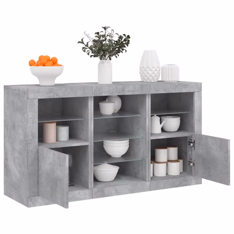 Credenza moderna vidaXL con luci LED integrate, Grigio, L: 123 cm, P: 37 cm, H: 67 cm