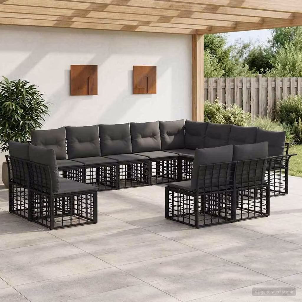 Maison Exclusive - Set da esterno per divano, 12 pezzi, colore nero e grigio scuro, in poliestere